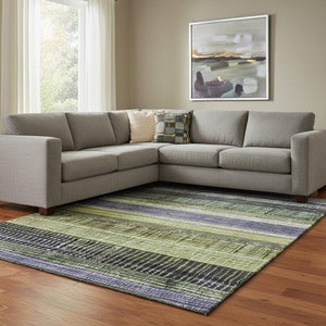 HomeRoots 8' X 10' Artichoke Green & Purple Striped Area Rug – Washable, UV-Protected, Stain-Resistant Design 706443