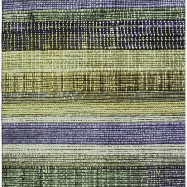 HomeRoots 9' X 12' Artichoke Green & Purple Striped Washable Area Rug - Durable, Stylish, UV Protected Design! 706444