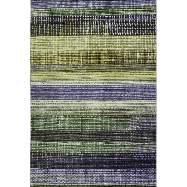 HomeRoots 10' X 14' Striped Washable Area Rug in Artichoke Green & Purple - UV Protected, Durable & Stylish! 706445