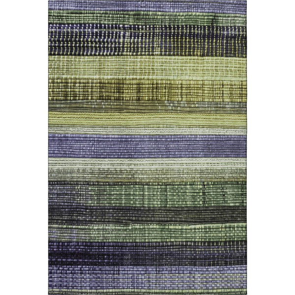 HomeRoots 10' X 14' Striped Washable Area Rug in Artichoke Green & Purple - UV Protected, Durable & Stylish! 706445