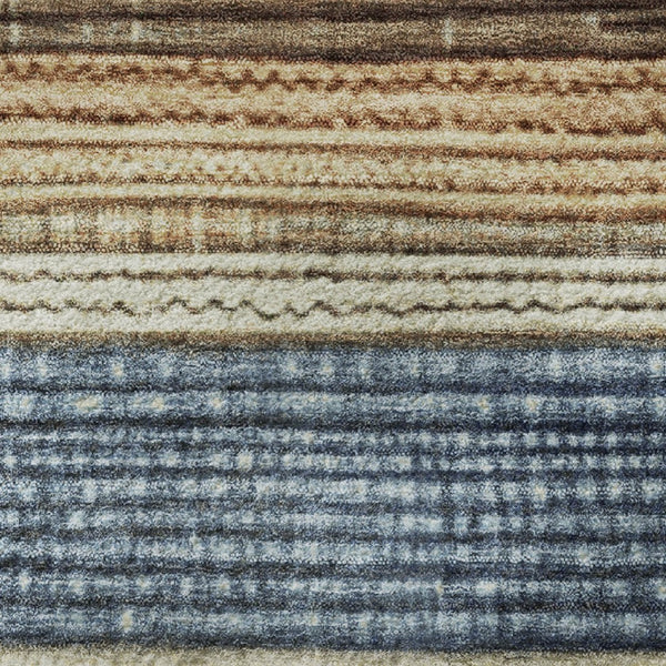 HomeRoots 8' Striped Washable Rug in Blue, Brown & Green - UV Protected, Durable for Homes with Kids & Pets 706448
