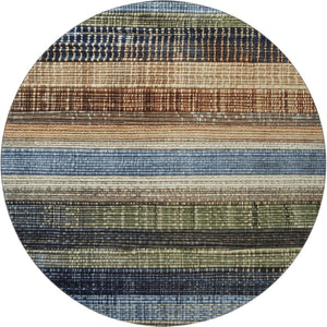 HomeRoots 8' Striped Washable Rug in Blue, Brown & Green - UV Protected, Durable for Homes with Kids & Pets 706448