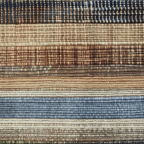 HomeRoots 8' X 10' Striped Washable Area Rug in Blue, Brown, and Green – UV Protected, Family-Friendly Design! 706449