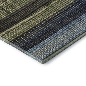 HomeRoots 9' X 12' Striped Area Rug in Blue, Brown & Green - Washable, UV Protected & Durable for High Traffic 706450