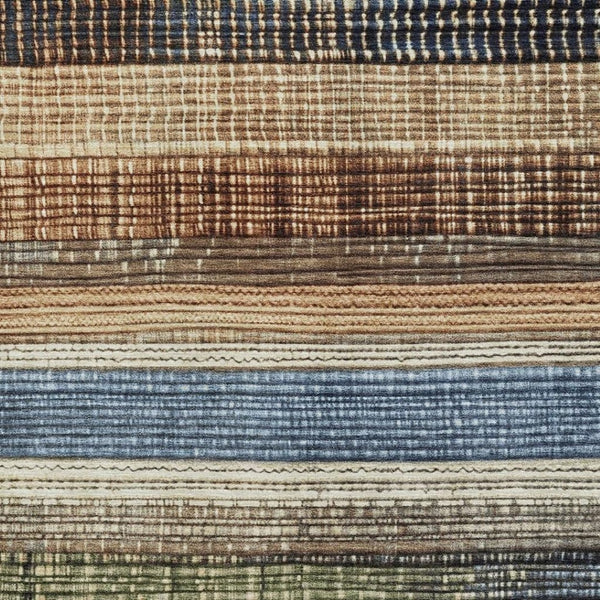 HomeRoots 9' X 12' Striped Area Rug in Blue, Brown & Green - Washable, UV Protected & Durable for High Traffic 706450