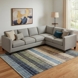HomeRoots 10' Striped Washable Area Rug in Blue, Brown & Green - UV Protected, Durable, Ideal for High-Traffic Spaces 706451
