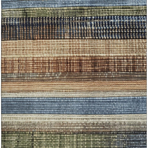HomeRoots 10' Striped Washable Area Rug in Blue, Brown & Green - UV Protected, Durable, Ideal for High-Traffic Spaces 706451