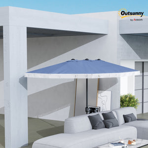 English Elm Outsunny 15ft Rectangle Patio Umbrella Upf30 Plus Dual Vents Crank Outdoor Shade W2225P485620