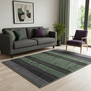 HomeRoots 5' X 8' Striking Purple and Green Striped Area Rug – Washable, UV Protected, Durable for Active Homes 706453