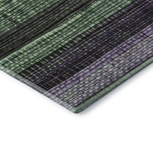 HomeRoots 8' Vibrant Purple and Green Striped Washable Round Rug with UV Protection for Active Homes 706454