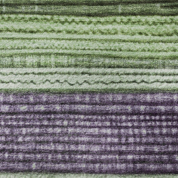 HomeRoots 8' Vibrant Purple and Green Striped Washable Round Rug with UV Protection for Active Homes 706454