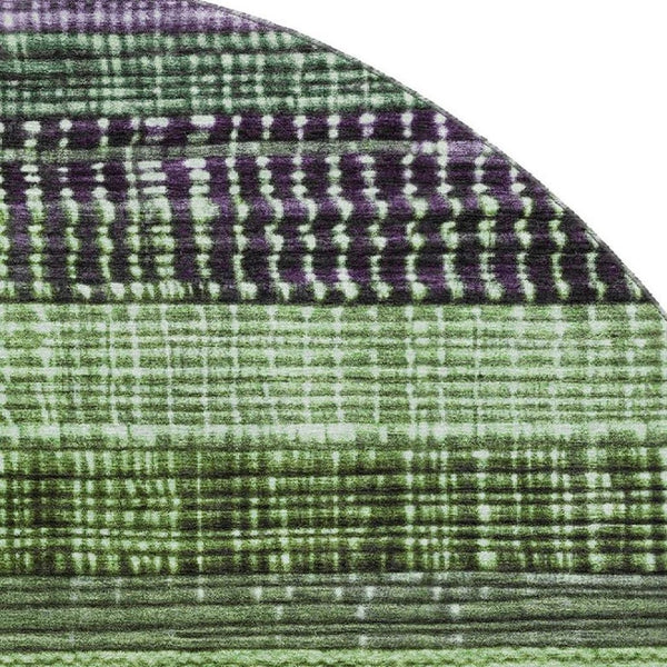 HomeRoots 8' Vibrant Purple and Green Striped Washable Round Rug with UV Protection for Active Homes 706454