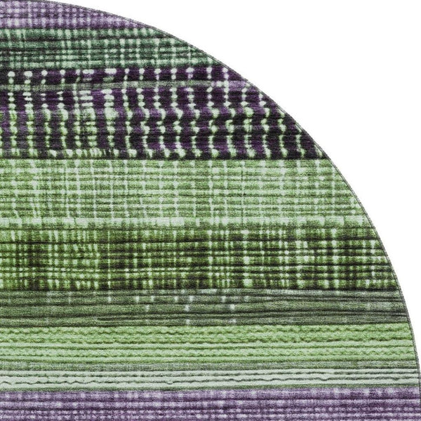 HomeRoots 8' Vibrant Purple and Green Striped Washable Round Rug with UV Protection for Active Homes 706454