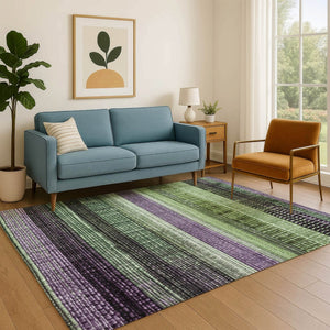 HomeRoots 8' X 10' Bold Purple and Green Striped Washable Area Rug with UV Protection for Active Homes 706455