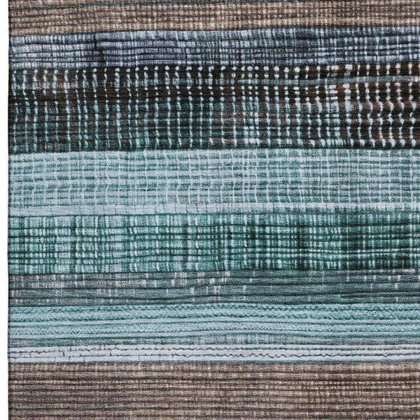 HomeRoots 5' X 8' Stylish Teal & Brown Striped Area Rug - Washable, Stain Resistant, UV Protected for Durability 706459