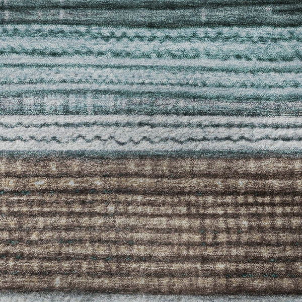 HomeRoots 8' Teal and Brown Striped Washable Round Rug - Durable, UV-Protected, Easy-Care for Modern Spaces 706460