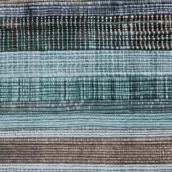 HomeRoots 8' X 10' Teal and Brown Striped Area Rug - Durable, Washable, UV-Protected for High-Traffic Homes 706461
