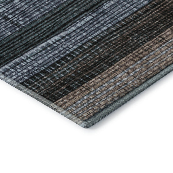 HomeRoots 9' X 12' Teal & Brown Striped Area Rug - Durable, Stain-Resistant, UV Protected for Stylish Living Spaces 706462