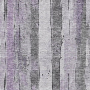 HomeRoots 5' X 8' Striped Lavender Gray and Silver Washable Area Rug with Non-Slip Backing & UV Protection 706465