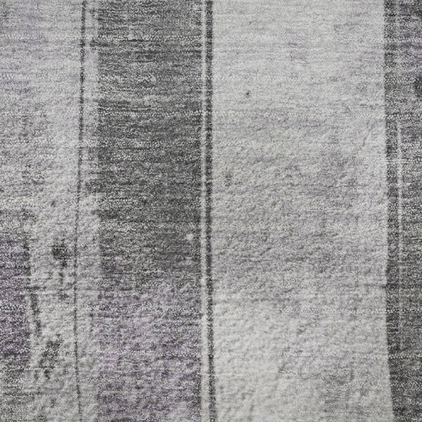 HomeRoots 8' Stylish Lavender Gray & Silver Striped Round Rug - Washable, UV Protected, Perfect for High-Traffic Areas 706466