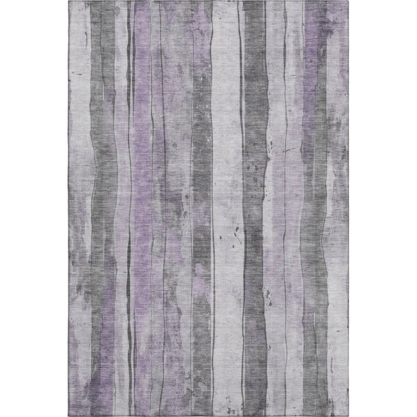 HomeRoots 9' X 12' Versatile Lavender Gray & Silver Striped Washable Area Rug with UV Protection & Durability 706468