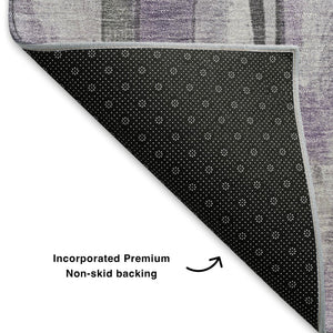 HomeRoots 9' X 12' Versatile Lavender Gray & Silver Striped Washable Area Rug with UV Protection & Durability 706468