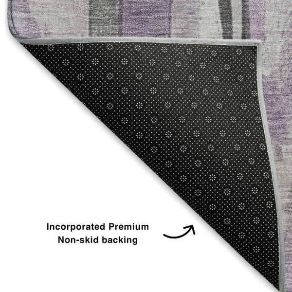 HomeRoots 9' X 12' Versatile Lavender Gray & Silver Striped Washable Area Rug with UV Protection & Durability 706468