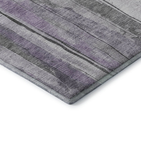 HomeRoots 9' X 12' Versatile Lavender Gray & Silver Striped Washable Area Rug with UV Protection & Durability 706468