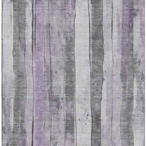 HomeRoots 9' X 12' Versatile Lavender Gray & Silver Striped Washable Area Rug with UV Protection & Durability 706468