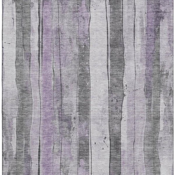 HomeRoots 9' X 12' Versatile Lavender Gray & Silver Striped Washable Area Rug with UV Protection & Durability 706468