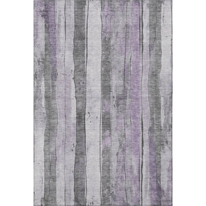 HomeRoots 9' X 12' Versatile Lavender Gray & Silver Striped Washable Area Rug with UV Protection & Durability 706468