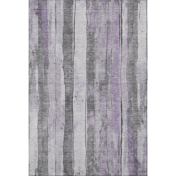 HomeRoots 9' X 12' Versatile Lavender Gray & Silver Striped Washable Area Rug with UV Protection & Durability 706468