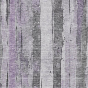 HomeRoots 10' X 14' Stylish Lavender Gray and Silver Striped Washable Rug with UV Protection for Your Home 706469
