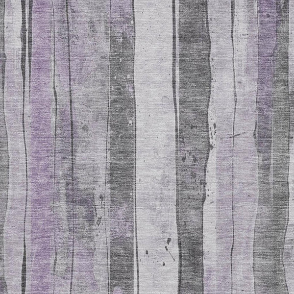 HomeRoots 10' X 14' Stylish Lavender Gray and Silver Striped Washable Rug with UV Protection for Your Home 706469