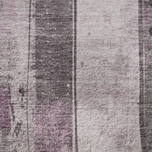 HomeRoots 8' Stylish Pink and Gray Striped Round Washable Rug with UV Protection for Modern Living Spaces 706472