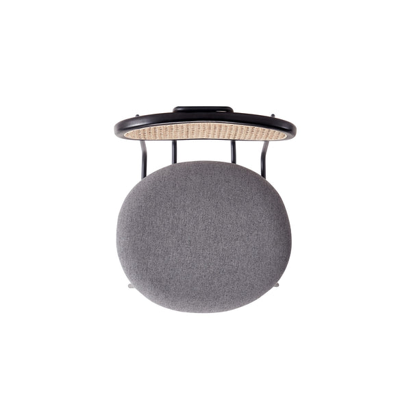 English Elm Jardin Cane Back Upholstered Dining Chair with Metal Legs, Woven Polycotton Seat, Fully Assembled Black+Grey B365P398303