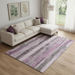 HomeRoots 10' Pink and Gray Striped Washable Area Rug - Stain Resistant, UV Protected, Perfect for Families! 706475