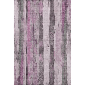 HomeRoots 10' Pink and Gray Striped Washable Area Rug - Stain Resistant, UV Protected, Perfect for Families! 706475