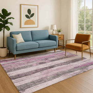 HomeRoots 10' Pink and Gray Striped Washable Area Rug - Stain Resistant, UV Protected, Perfect for Families! 706475