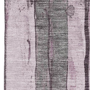 HomeRoots 10' Pink and Gray Striped Washable Area Rug - Stain Resistant, UV Protected, Perfect for Families! 706475