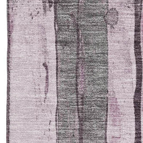 HomeRoots 10' Pink and Gray Striped Washable Area Rug - Stain Resistant, UV Protected, Perfect for Families! 706475