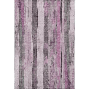 HomeRoots 10' Pink and Gray Striped Washable Area Rug - Stain Resistant, UV Protected, Perfect for Families! 706475
