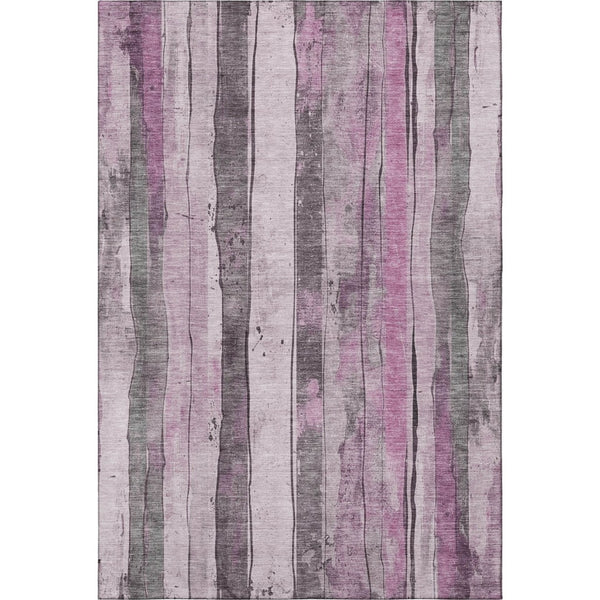 HomeRoots 10' Pink and Gray Striped Washable Area Rug - Stain Resistant, UV Protected, Perfect for Families! 706475