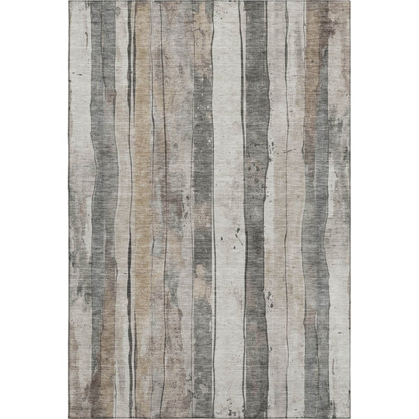 HomeRoots 5' X 8' Beige and Gray Striped Washable Area Rug - Stain Resistant, UV Protected, Non-Slip Design 706477