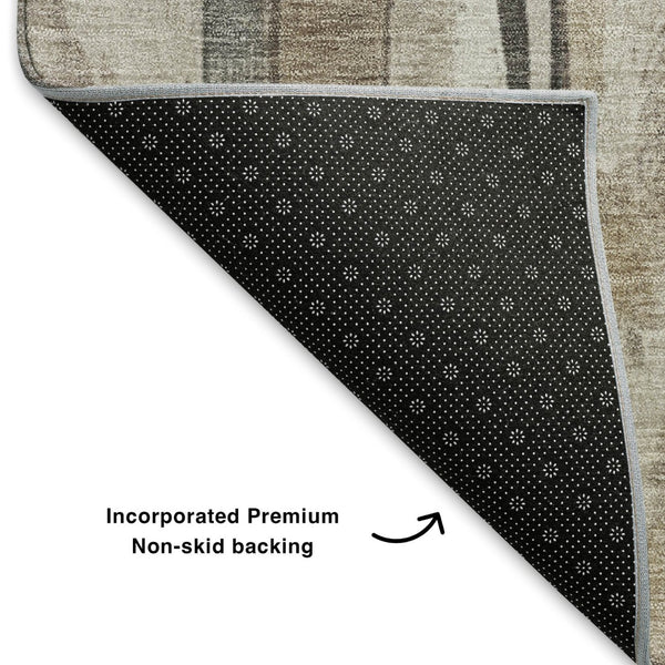 HomeRoots 5' X 8' Beige and Gray Striped Washable Area Rug - Stain Resistant, UV Protected, Non-Slip Design 706477