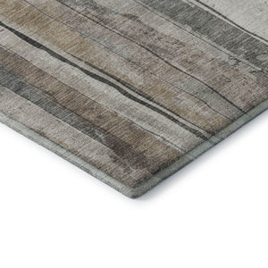 HomeRoots 5' X 8' Beige and Gray Striped Washable Area Rug - Stain Resistant, UV Protected, Non-Slip Design 706477