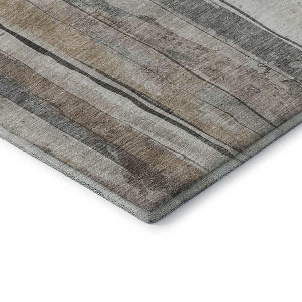 HomeRoots 5' X 8' Beige and Gray Striped Washable Area Rug - Stain Resistant, UV Protected, Non-Slip Design 706477