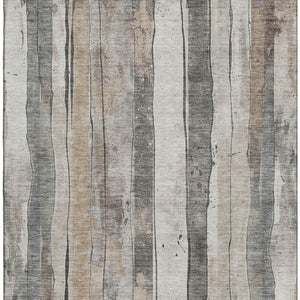 HomeRoots 8' X 10' Striped Washable Area Rug in Beige & Gray - UV Protected, Non-Slip, Durable, Family-Friendly! 706479
