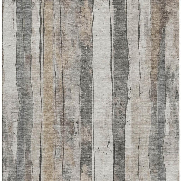 HomeRoots 9' X 12' Beige and Gray Striped Washable Area Rug with UV Protection for High-Traffic Rooms & Pets 706480