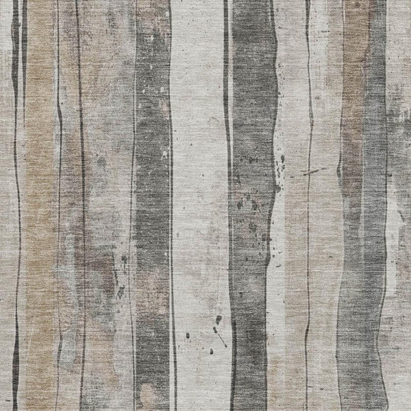 HomeRoots 10' X 14' Beige and Gray Striped Area Rug – Washable, UV Protected, Stain Resistant for High Traffic Spaces 706481